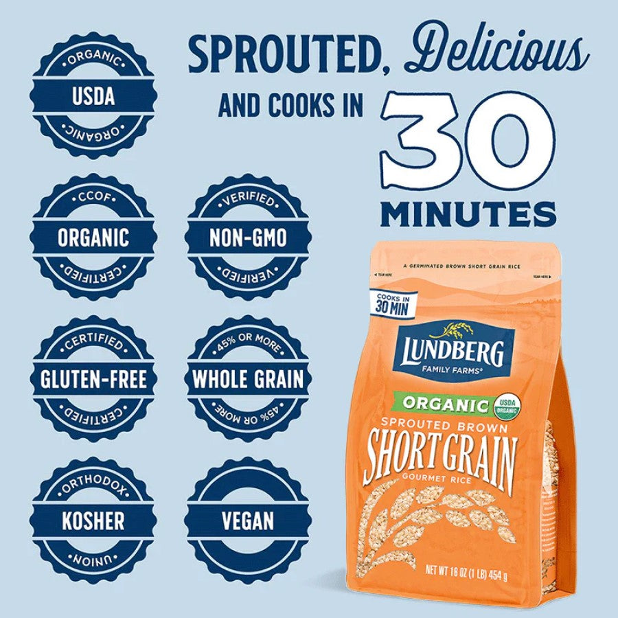 Sprouted Delicious And Cooks In 30 Minutes Organic Non-GMO Gluten Free Whole Grain Vegan Lundberg Organic Sprouted Brown Short Grain Gourmet Rice