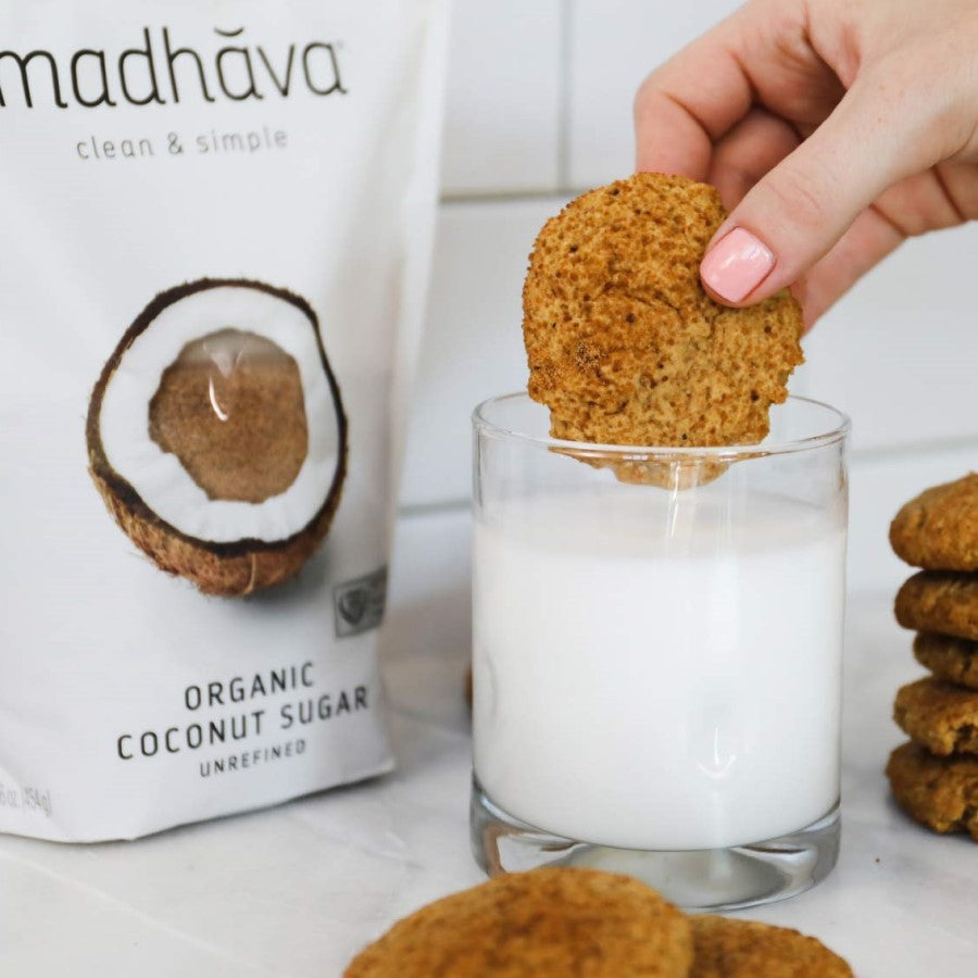 Madhava Organic Unrefined Coconut Sugar With Milk And Cookies
