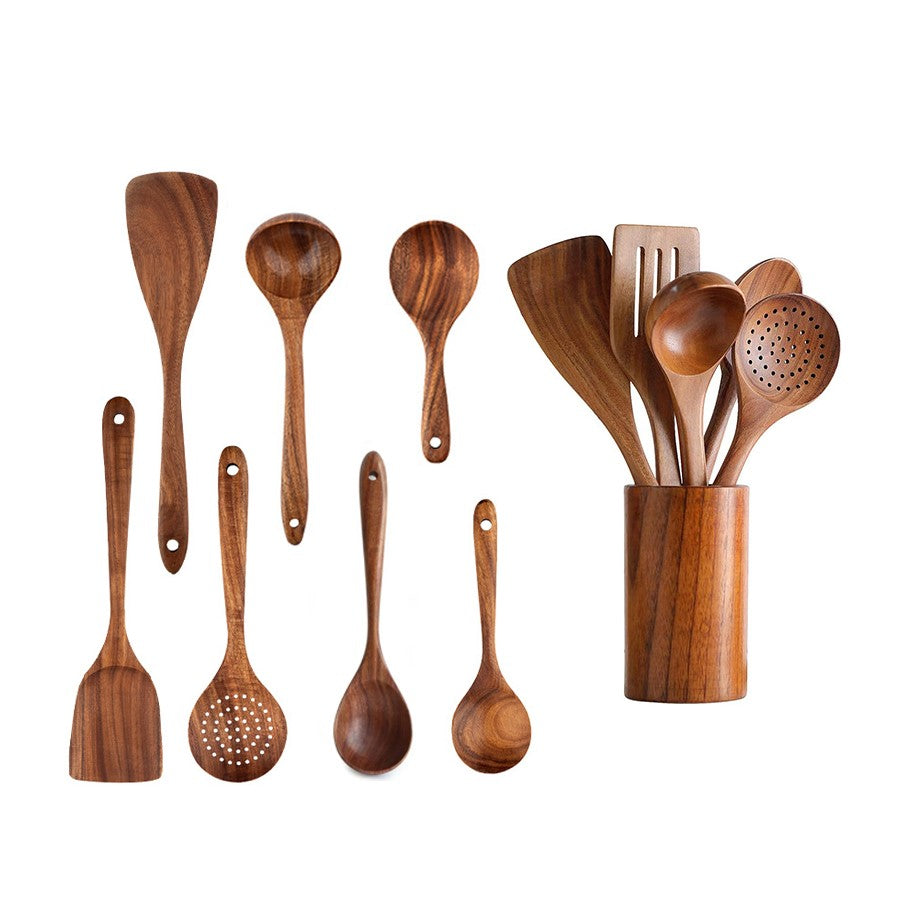 9 Piece Teak Wood Kitchen Tool Set