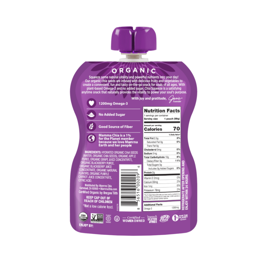 Mamma Chia Squeeze Blackberry Bliss 3.5 Ounce Pouch Nutrition Facts And Organic Ingredients
