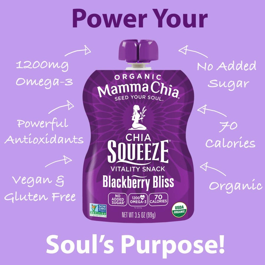Power Your Souls Purpose With Organic Mamma Chia Squeeze Vitality Snack Blackberry Bliss Infographic