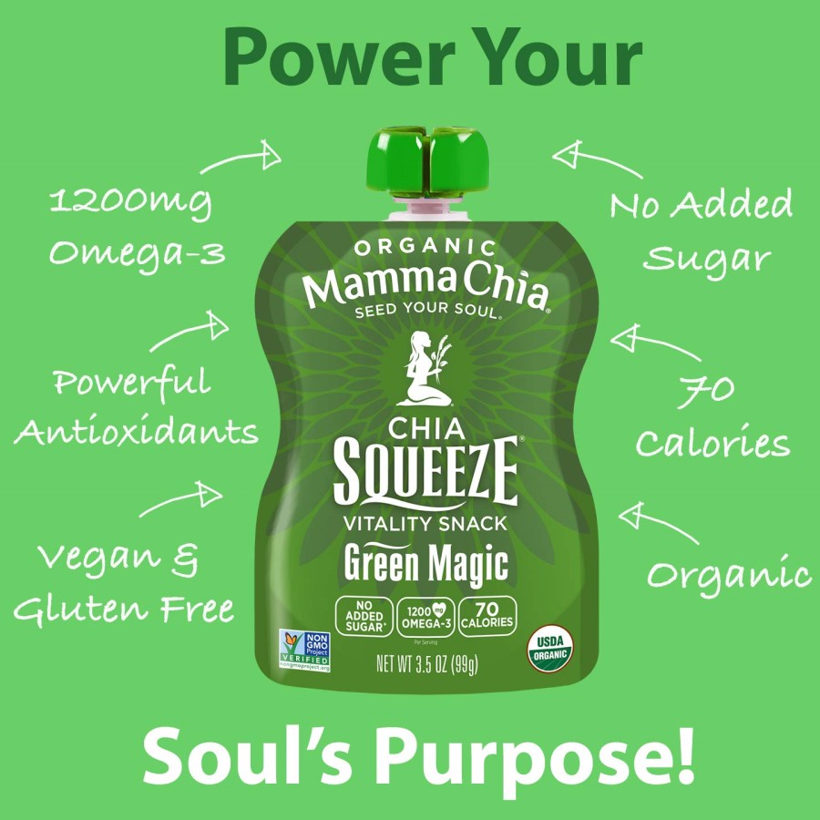 Power Your Souls Purpose With Organic Mamma Chia Squeeze Vitality Snack Green Magic Infographic