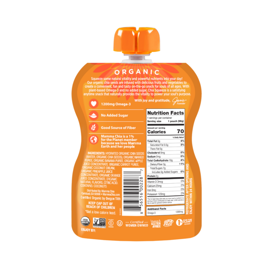 Organic Mamma Chia 3.5 Ounce Squeeze Pouch Mango Coconut Ingredients And Nutrition Facts