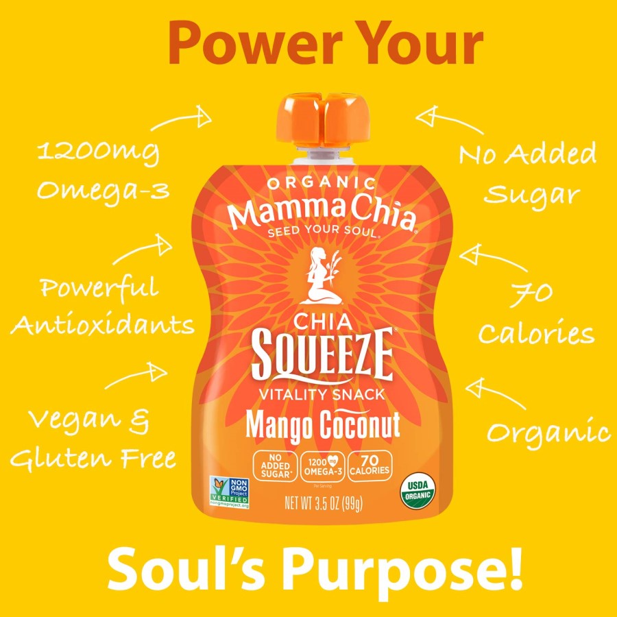 Power Your Souls Purpose With Organic Mamma Chia Squeeze Vitality Snack Mango Coconut Infographic