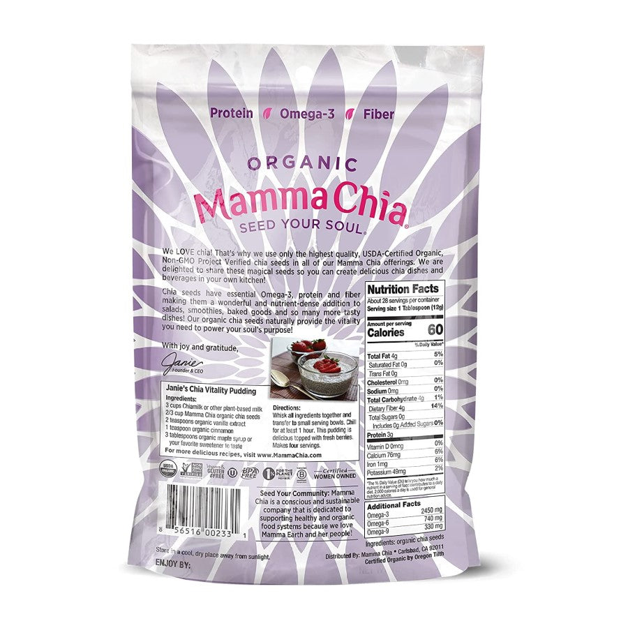 Organic Mamma Chia Black Chia Seeds Single Ingredient Nutrition Facts And Pudding Recipe