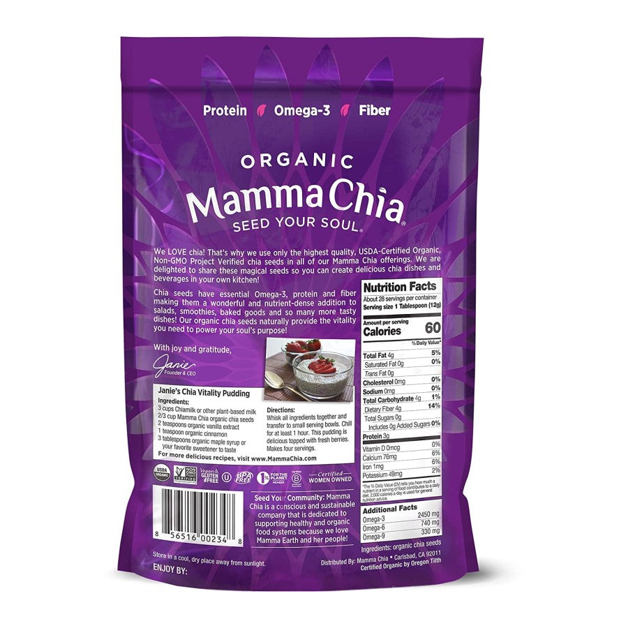 Organic Mamma Chia White Chia Seeds Single Ingredient Nutrition Facts And Pudding Recipe