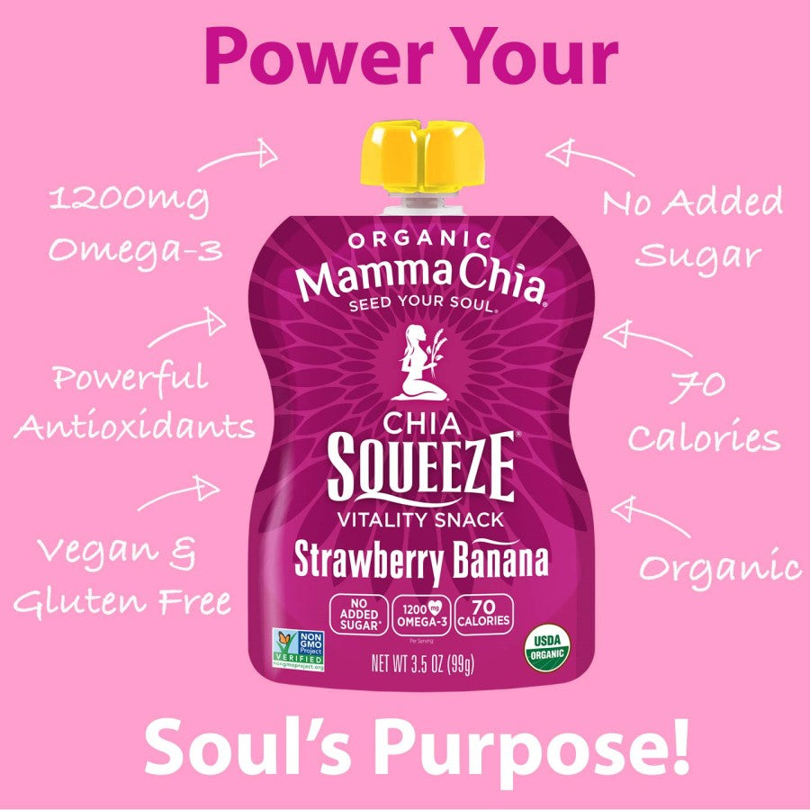 Power Your Souls Purpose With Organic Mamma Chia Squeeze Vitality Snack Strawberry Banana Infographic
