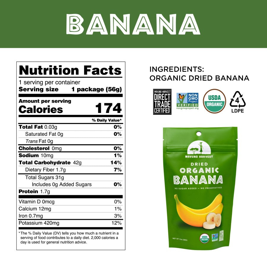 Organic Banana Mavuno Harvest Dried Fruit Nutrition Facts And Ingredients