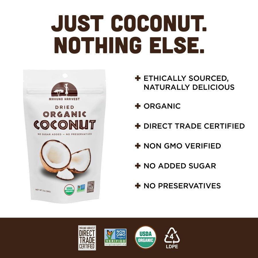 Just Coconut Nothing Else No Added Sugar Snack Mavuno Harvest Infographic Organic Non-GMO