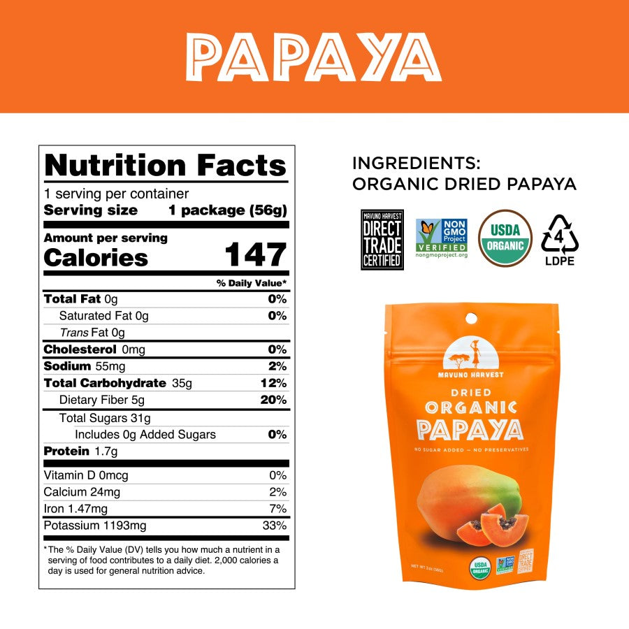 Organic Papaya Mavuno Harvest Dried Fruit Nutrition Facts And Ingredients