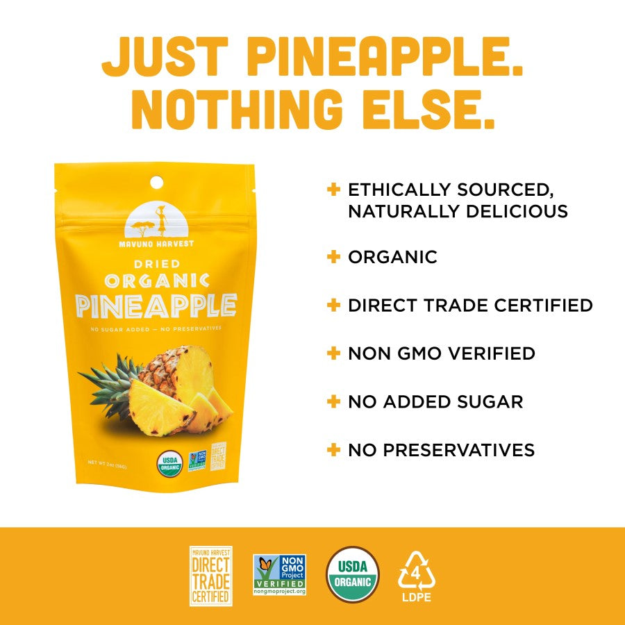 Just Pineapple Nothing Else Fruit Snack Mavuno Harvest Infographic Organic Non-GMO