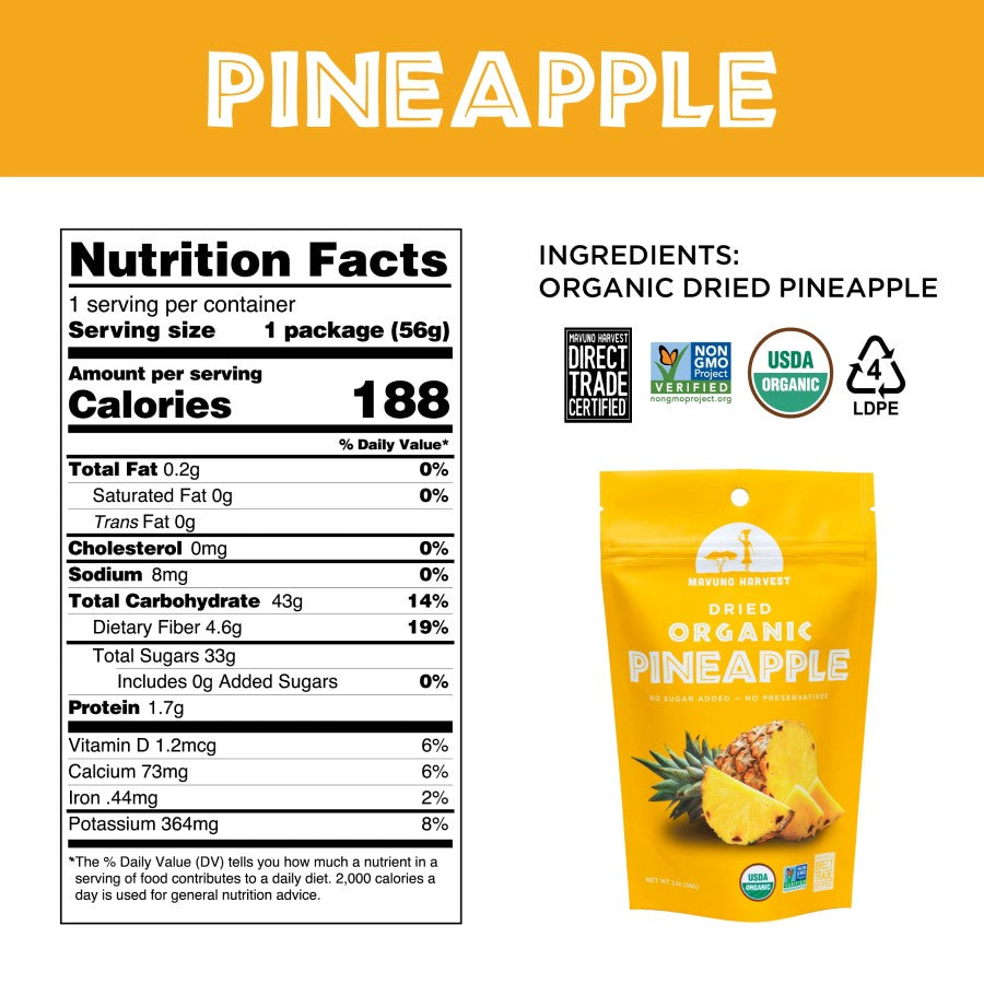 Organic Pineapple Mavuno Harvest Dried Fruit Nutrition Facts And Ingredients