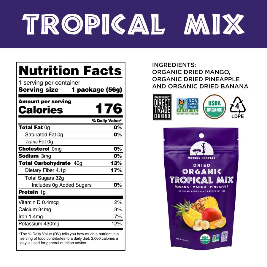 Organic Tropical Mix Mavuno Harvest Dried Fruit Nutrition Facts And Ingredients