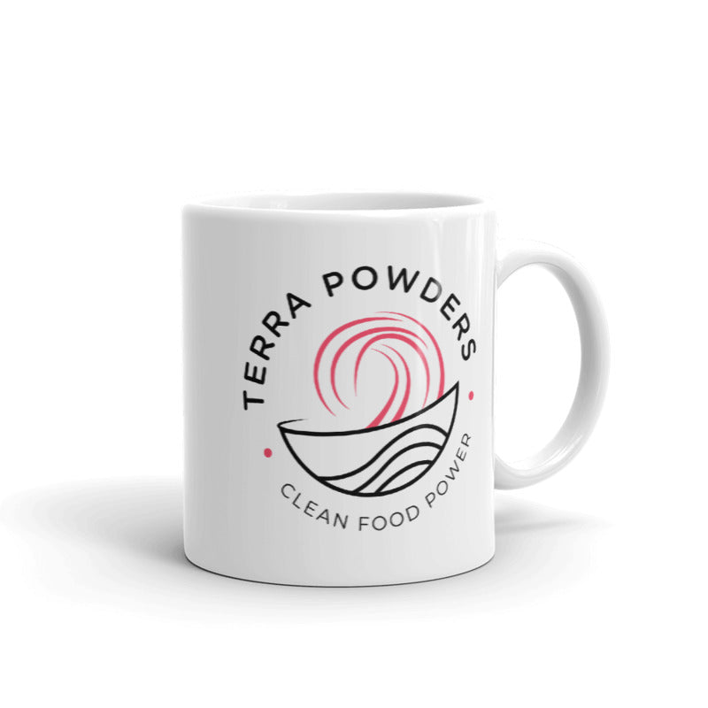 Terra Powders Clean Food Power Ceramic Mug 11oz Dishwasher Safe Pink