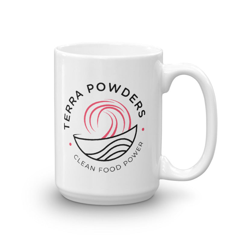 Terra Powders Clean Food Power Ceramic Mug 15oz Dishwasher Safe Pink
