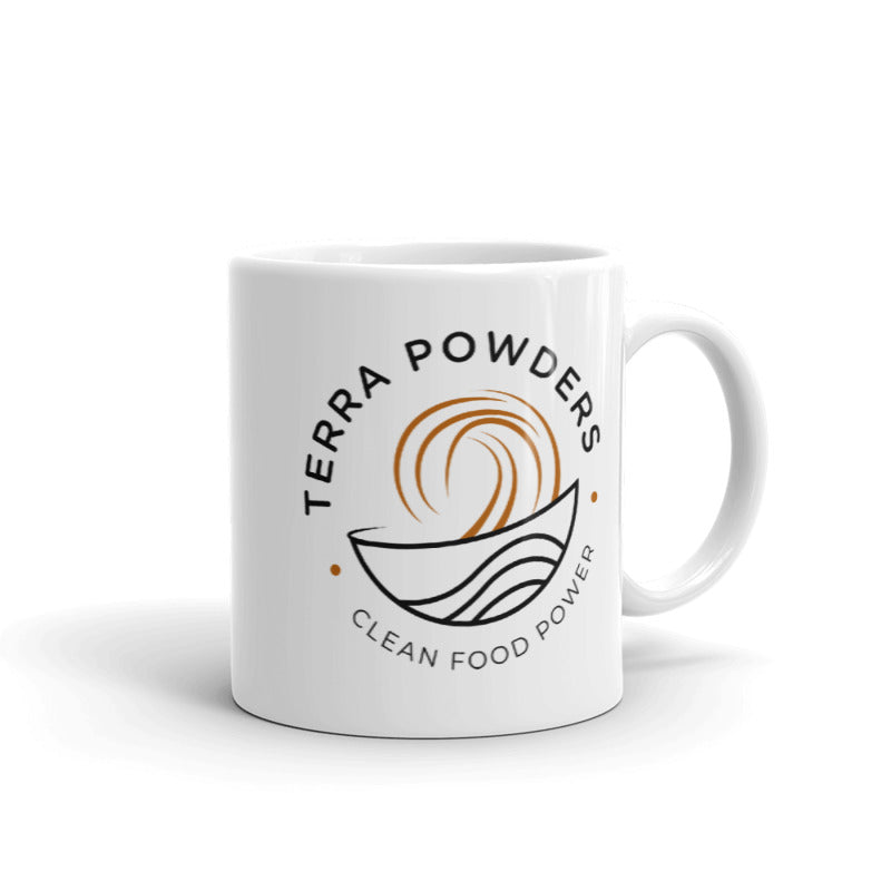 Terra Powders Clean Food Power Ceramic Mug 11oz Dishwasher Safe Brown