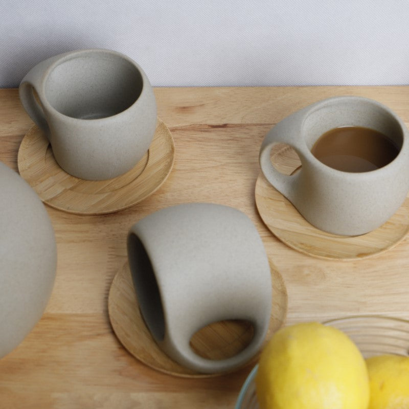 Smooth Ceramic Mugs Organic Modern Style Cups With Wooden Coasters