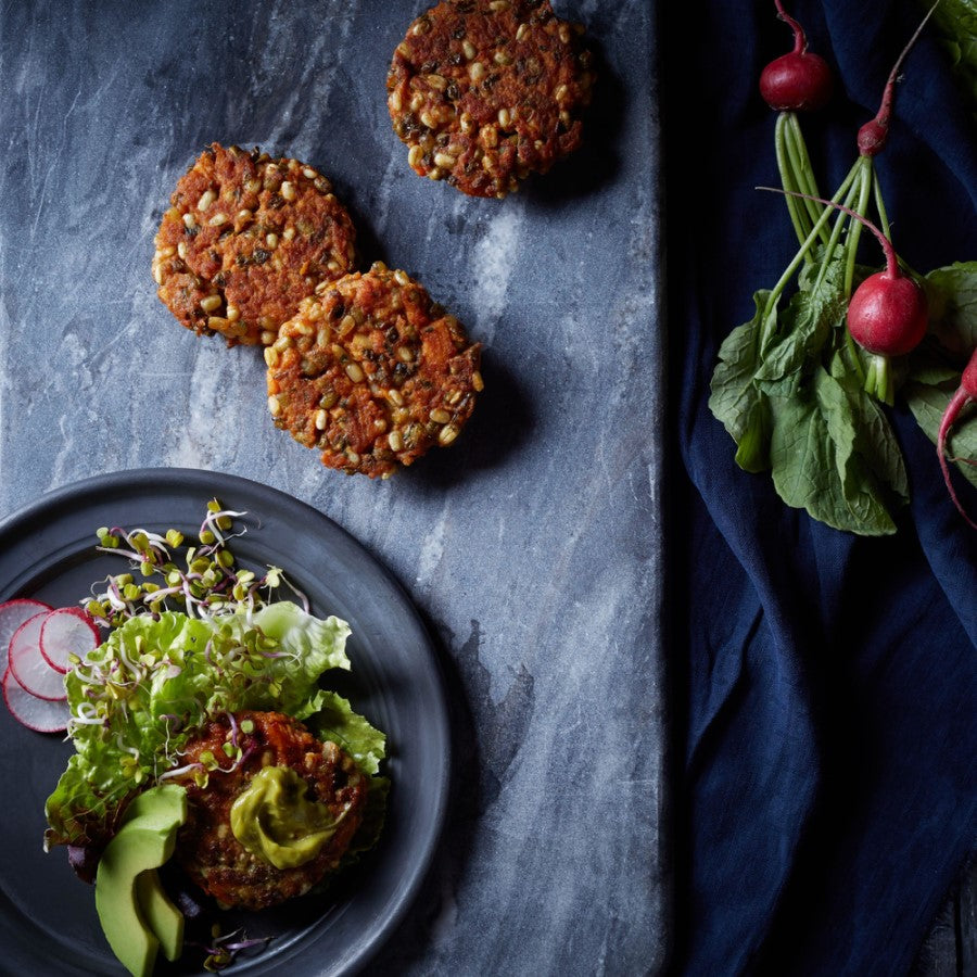 Mung Bean And Sweet Potato Sliders With Avocado Cumin Cream Meal Made With Sprouted Mung Beans From TruRoots