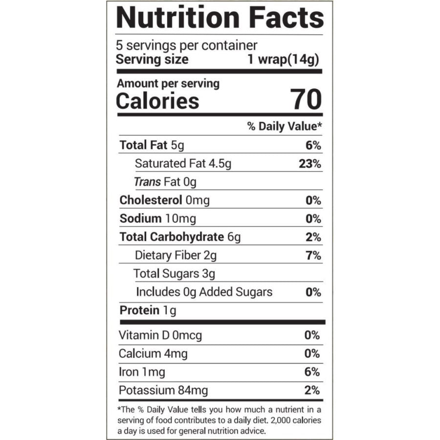 NUCO Moringa Organic Coconut Wraps Nutrition Facts