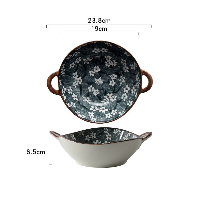 Farmhouse Modern Style Purposefully Irregular Shape Ceramic Bowl Night Bloom Pattern
