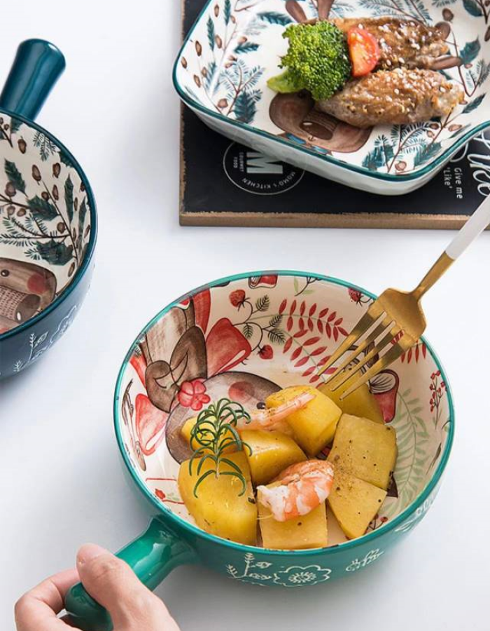 Eating Meal Out Of Oven To Table Bakeware Bowls With Handle In Adorable Animal Prints