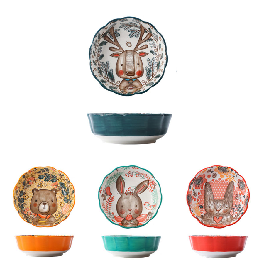 Adorable Nordic Forest Friends Ceramic Scalloped Bowls