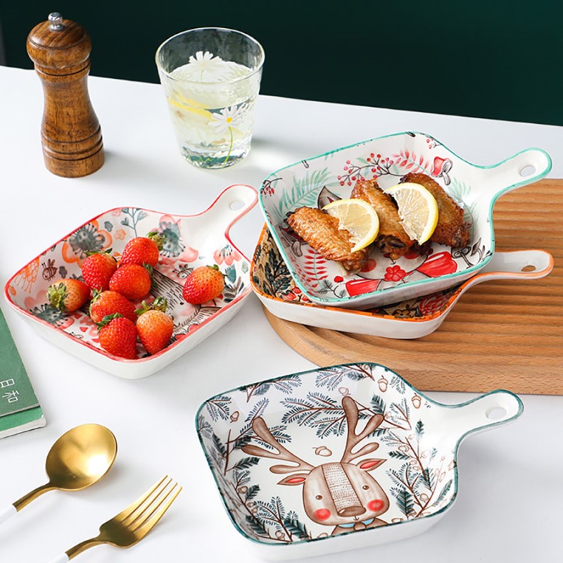 Delicious Food In Nordic Forest Friend Square Ceramic Dishes