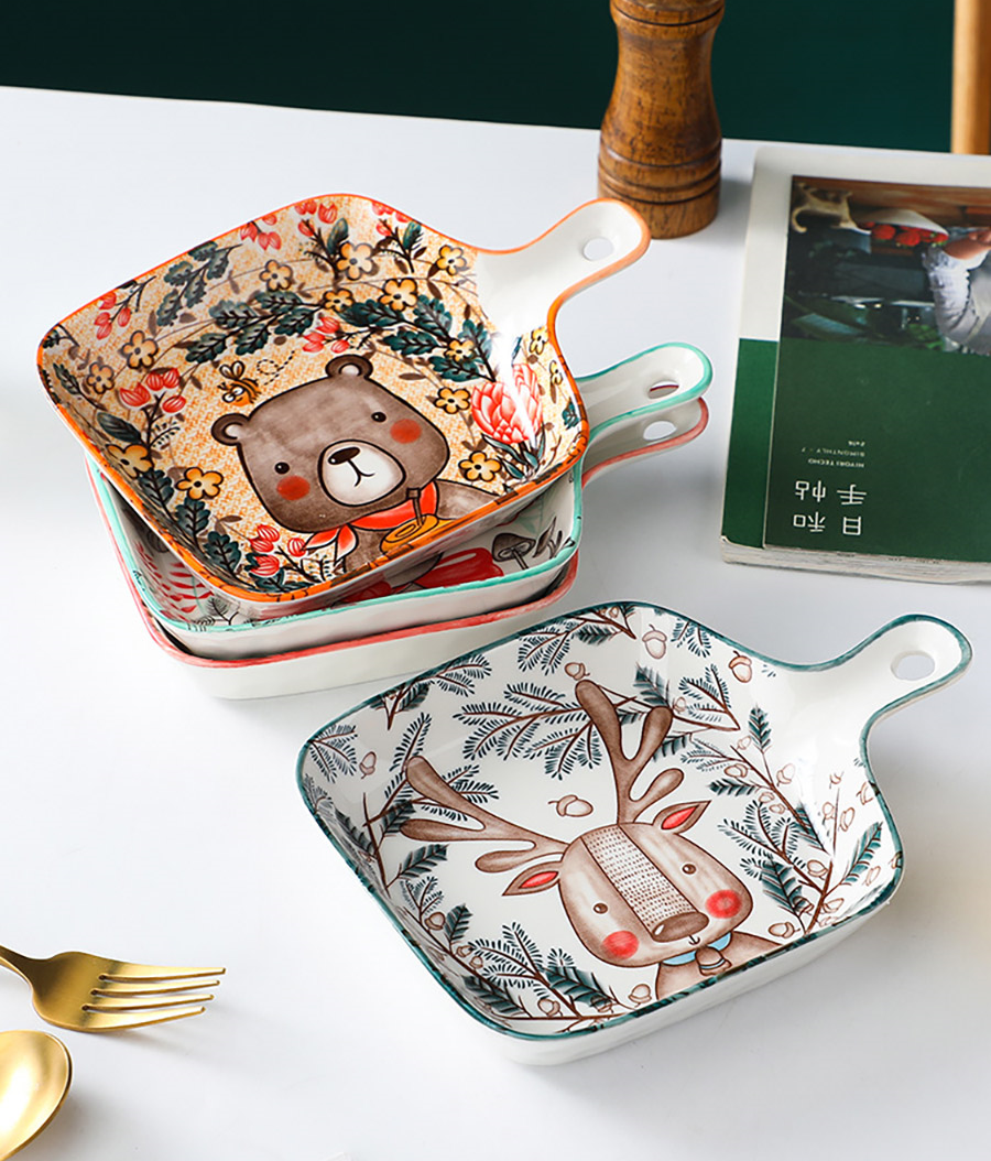 Stacked Decorative Dinnerware Nordic Forest Friends Bakeware With Cute Animal Print