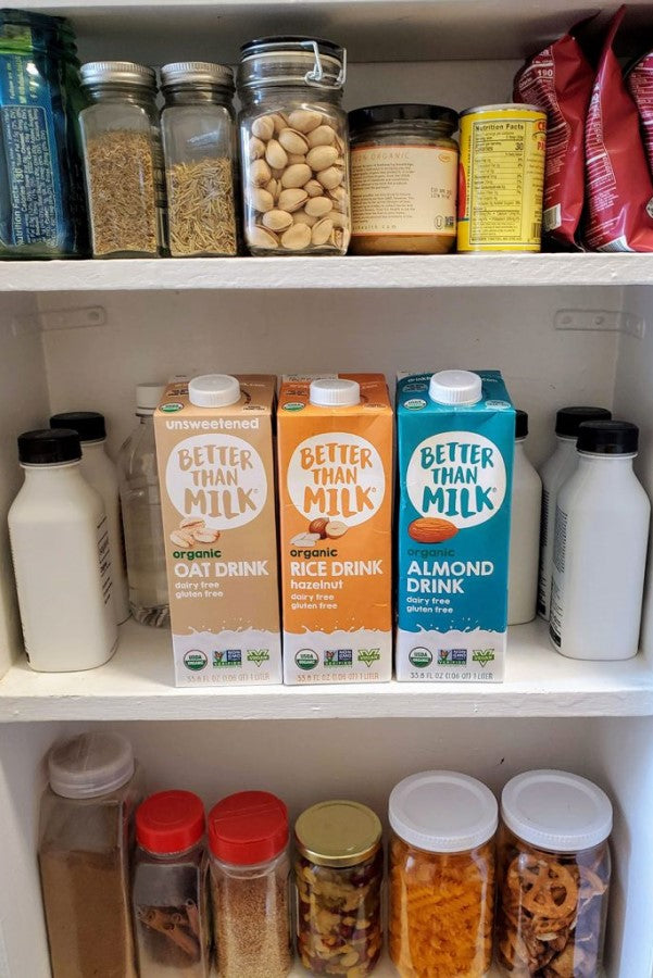 Better Than Milk Plant Based Vegan Milk Like Beverages Are Shelf Stable Pantry Goods Organic Oat Rice And Almond Drinks