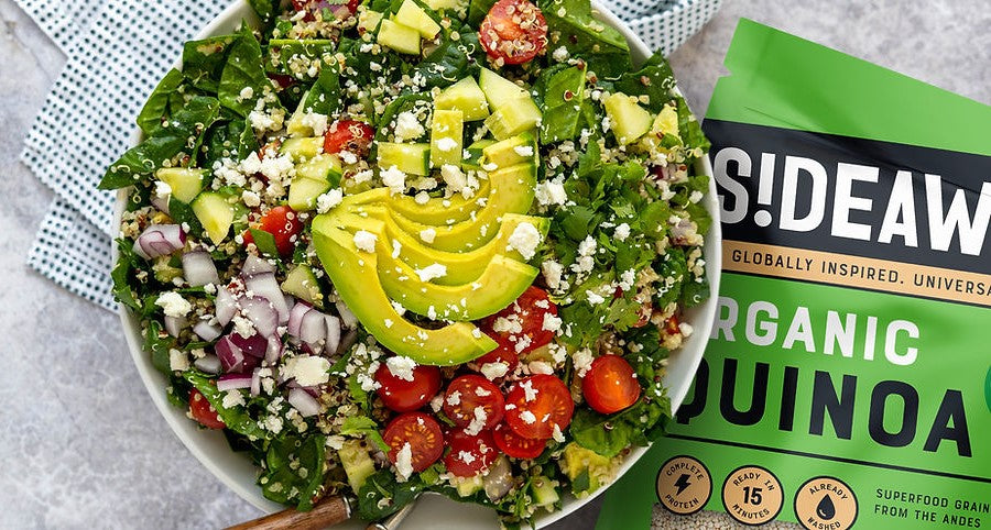 Sliced Avocado Topped Fresh Salad Made With Classic Quinoa From Sideaway Foods Organic Superfood Grain
