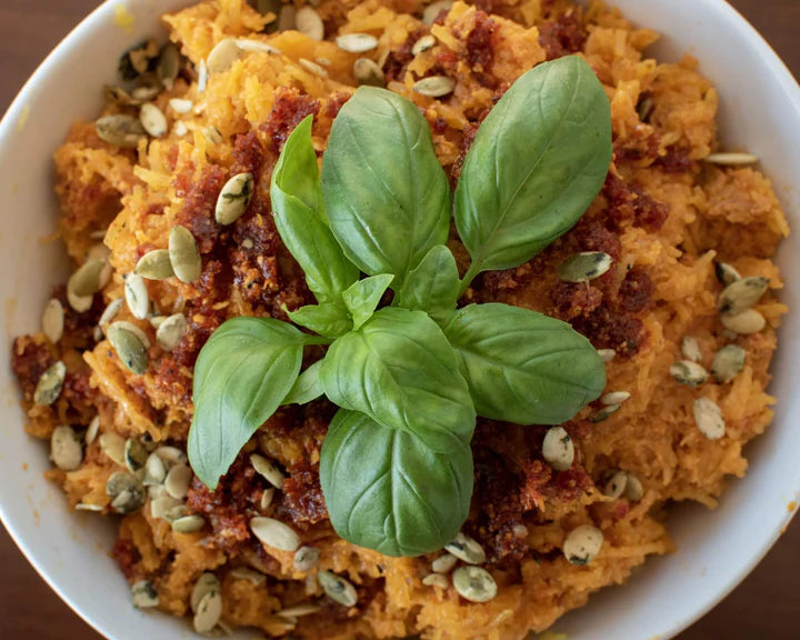 Spaghetti Squash With Sundried Tomato Pesto And Sprouted Pumpkin Seeds Go Raw Recipe