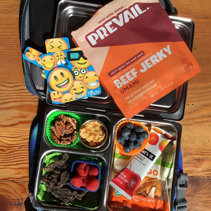 Packed Lunch Food Including Healthy Grass Fed Beef Jerky Prevail Umami