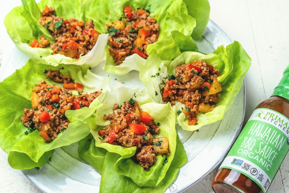 Paleo And Whole30 Lettuce Cups Made With Topical Island Tasting Primal Kitchen Hawaiian Style BBQ Sauce Organic