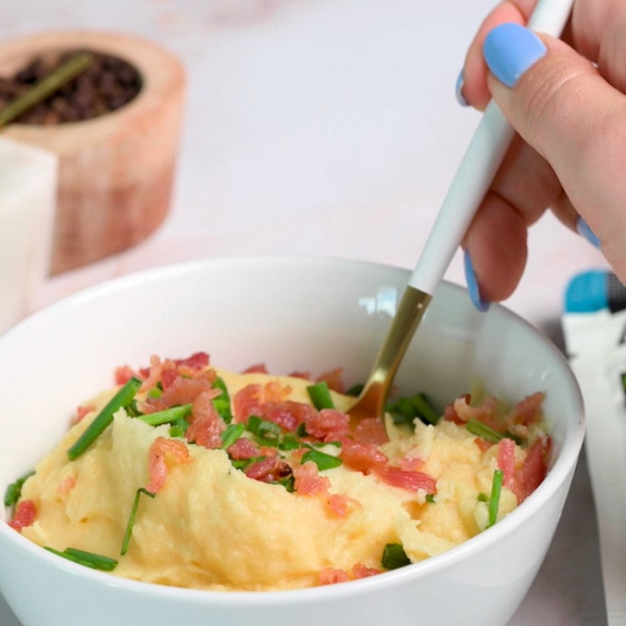 Bacon Topped Mashed Palmini Loaded Mashed Potatoes Recipe Alternative Made With Non-GMO Hearts Of Palm