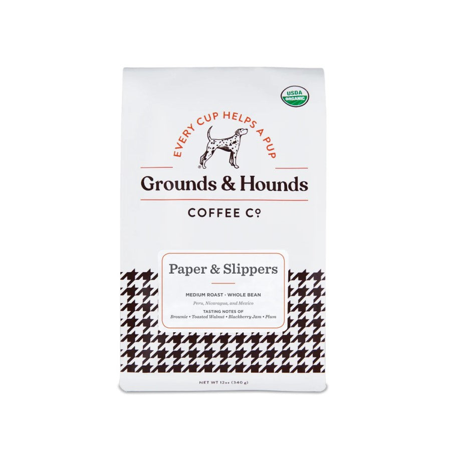 Grounds & Hounds Coffee Co. Paper & Slippers Organic Medium Roast Whole Bean 12oz