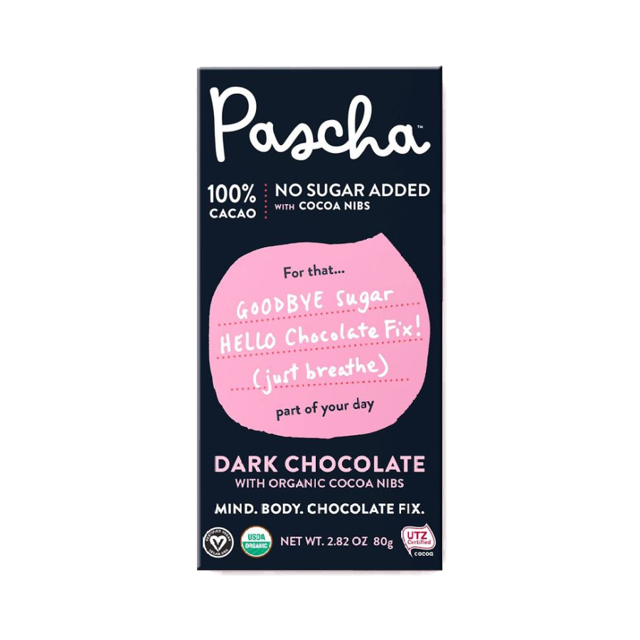 Pascha 100% Cacao Organic Dark Chocolate With Cocoa Nibs 2.82oz