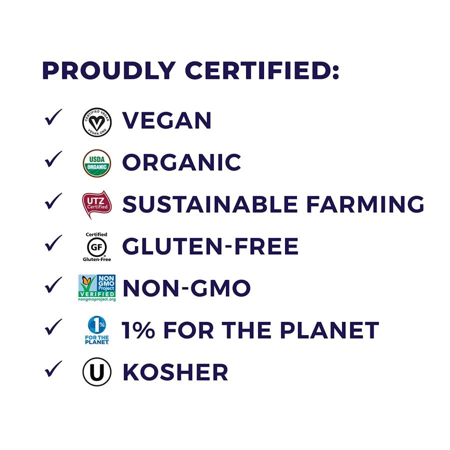 Pascha Chocolate Is Proudly Certified Vegan Organic Sustainable Farming Gluten Free Non-GMO 1% For The Planet Kosher