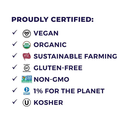 Pascha Chocolate Is Proudly Certified Vegan Organic Sustainable Farming Gluten Free Non-GMO 1% For The Planet Kosher