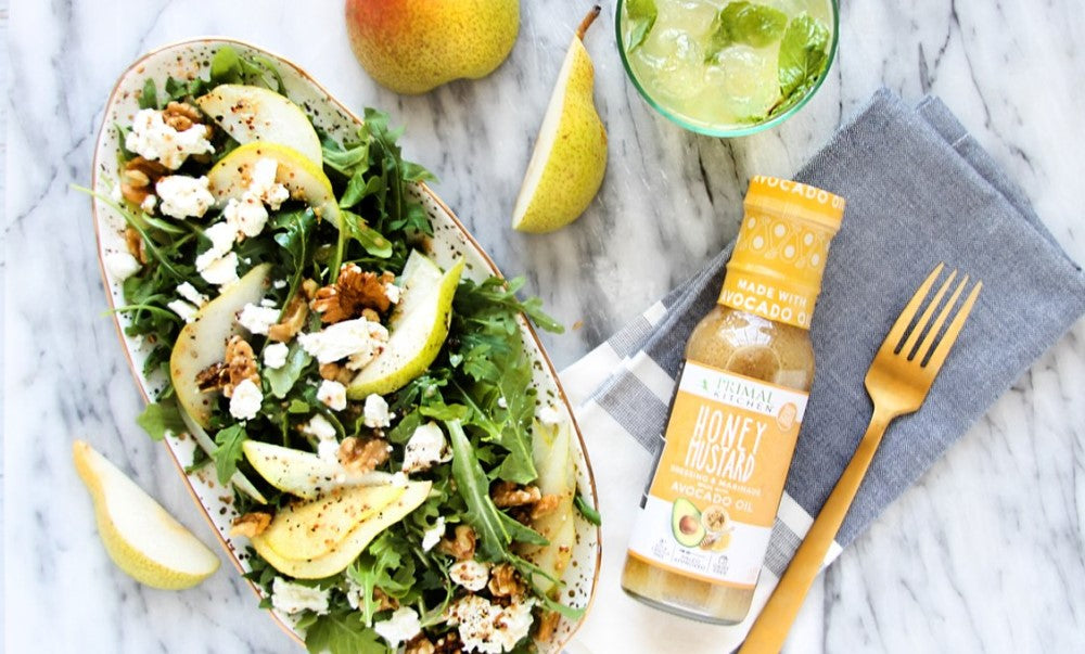 Pear Arugula Salad With Honey Mustard Vinaigrette Made With Avocado Oil From Primal Kitchen