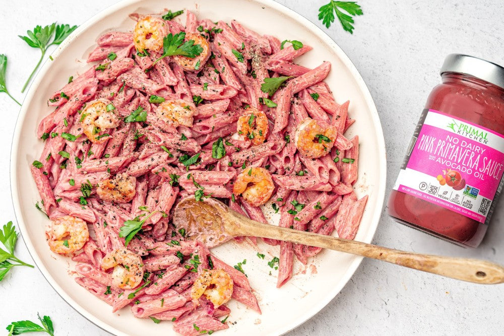 Penne Pasta With Pink Sauce And Shrimp Primal Kitchen Recipe Using Primavera Sauce
