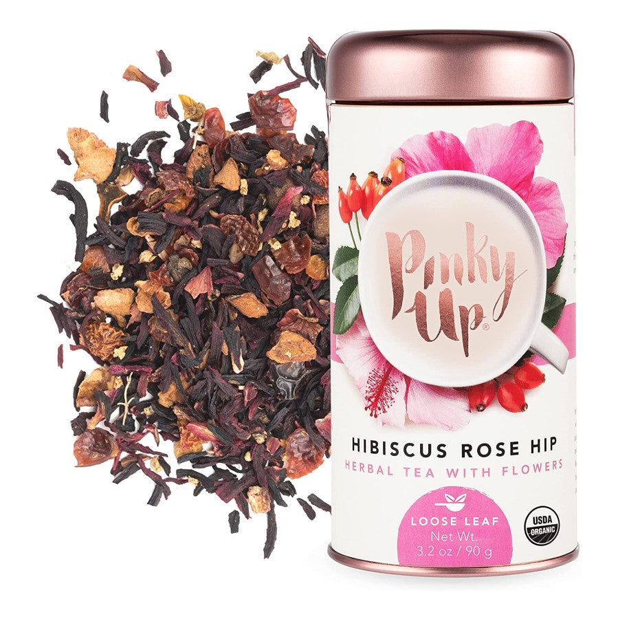 Pinky Up Hibiscus Rose Hip Herbal Tea With Flowers Loose Leaf USDA Organic