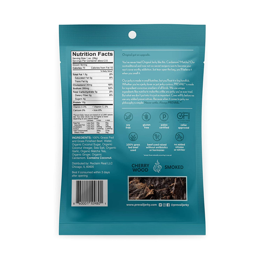 Cherry Wood Smoked Prevail Original Beef Jerky Celiac Approved Ingredients