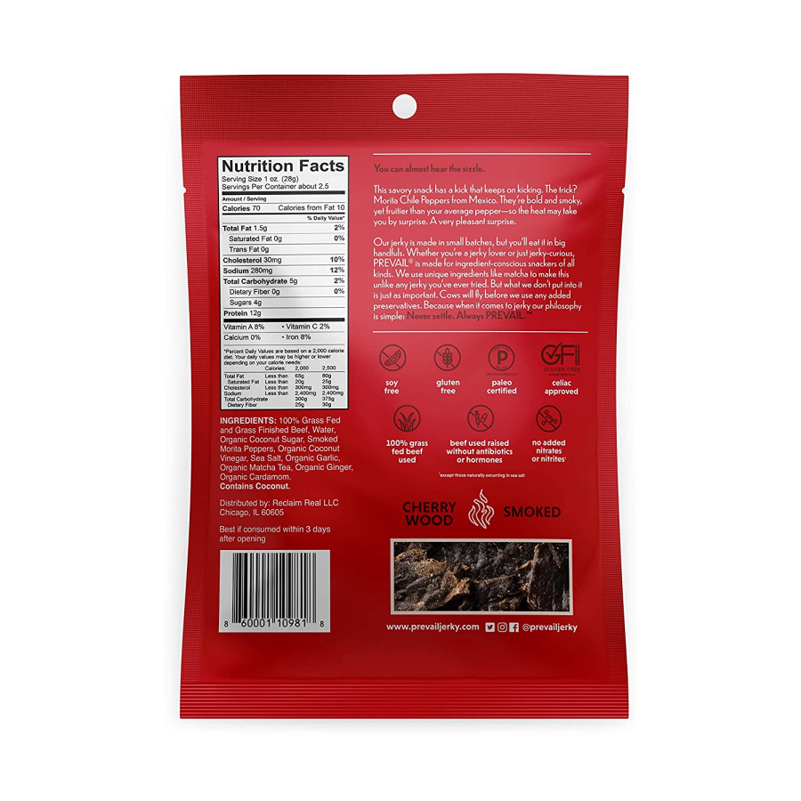 Cherry Wood Smoked Prevail Spicy Beef Jerky Celiac Approved Ingredients