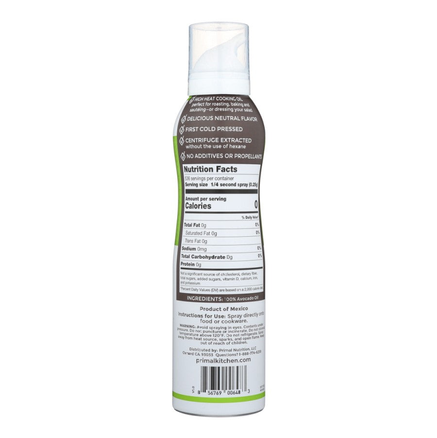 Primal Kitchen Avocado Oil Spray Nutrition Facts And Single Ingredient No Additive Or Propellants