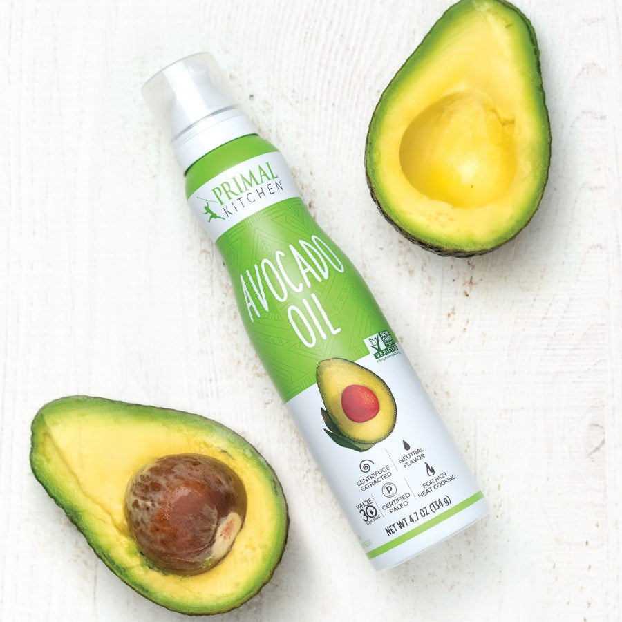 No Mess Spray Bottle Of Primal Kitchen Avocado Oil With Fresh Avocados