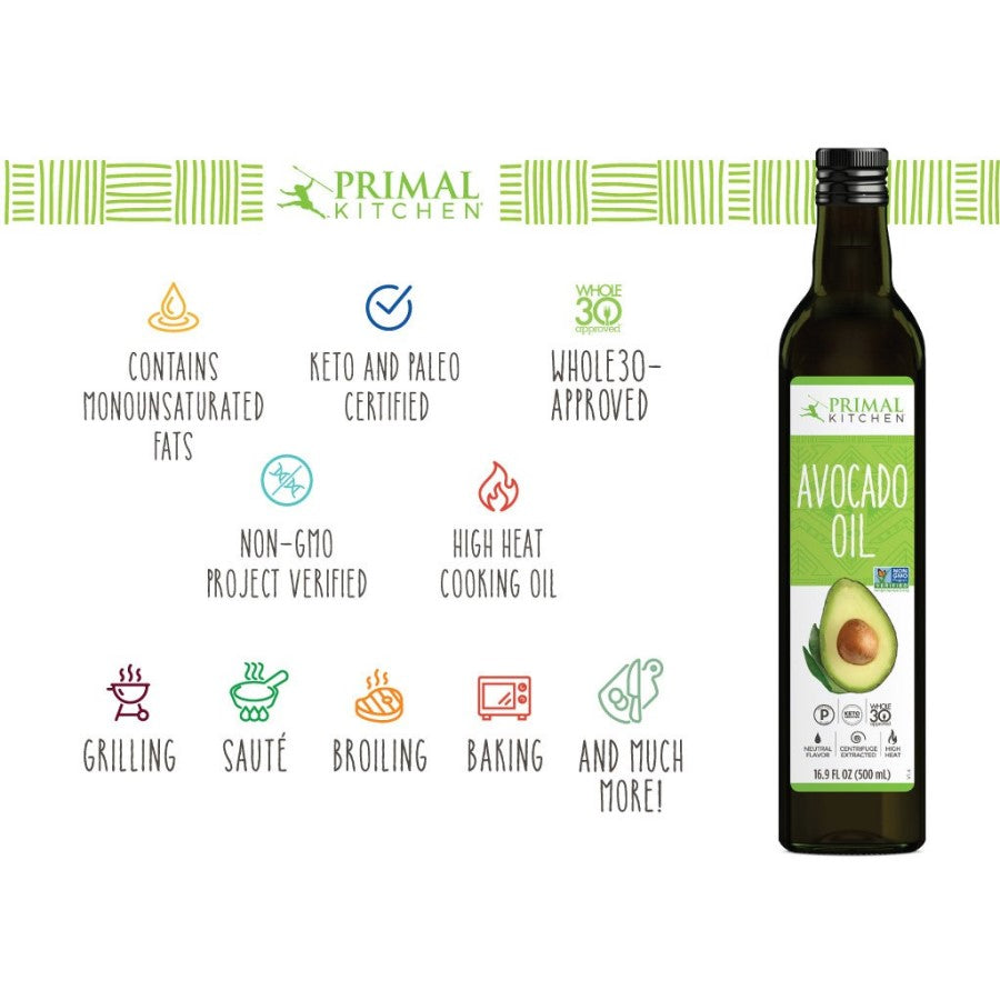 Primal Kitchen Infographic Avocado Oil Is Non-GMO Whole30 Approved Keto And Paleo Certified High Heat Cooking Oil