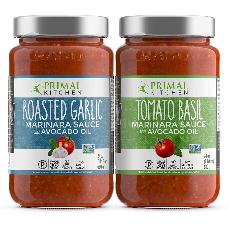 Non-GMO Primal Kitchen Roasted Garlic And Tomato Basil Marinara Sauces Made With Avocado Oil Paleo Whole30 No Added Sugar
