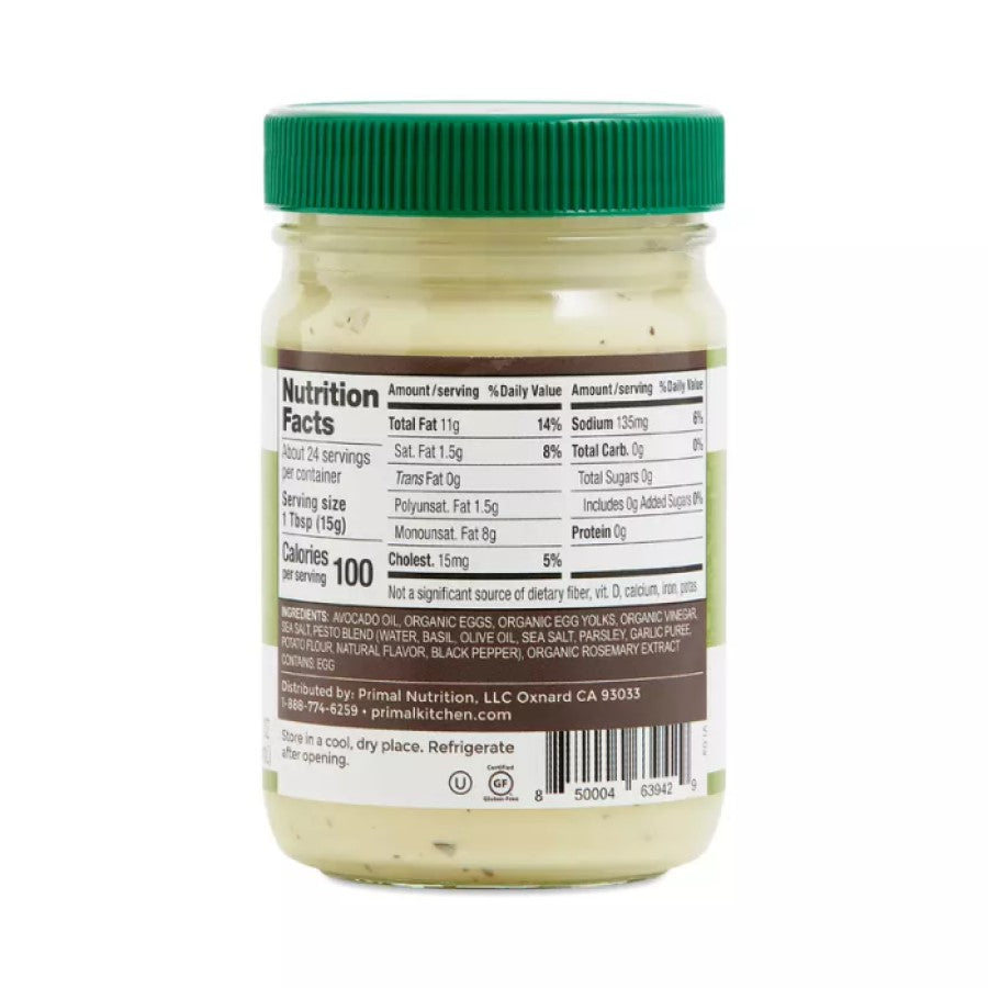 Primal Kitchen Pesto Mayo Mayonnaise & Pesto Blend Ingredients Nutrition Facts