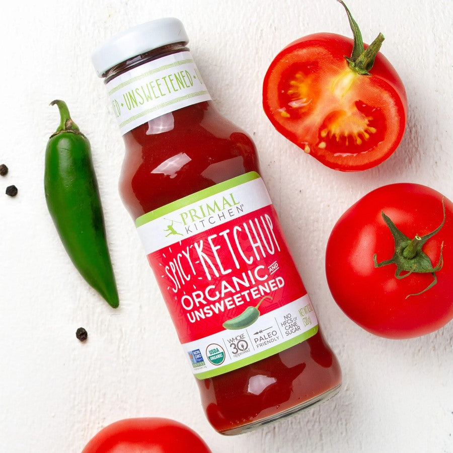 Primal Kitchen USDA Certified Organic Whole30 Approved Paleo Friendly Unsweetened Spicy Ketchup With Fresh Non-GMO Tomatoes And Jalapeno Pepper