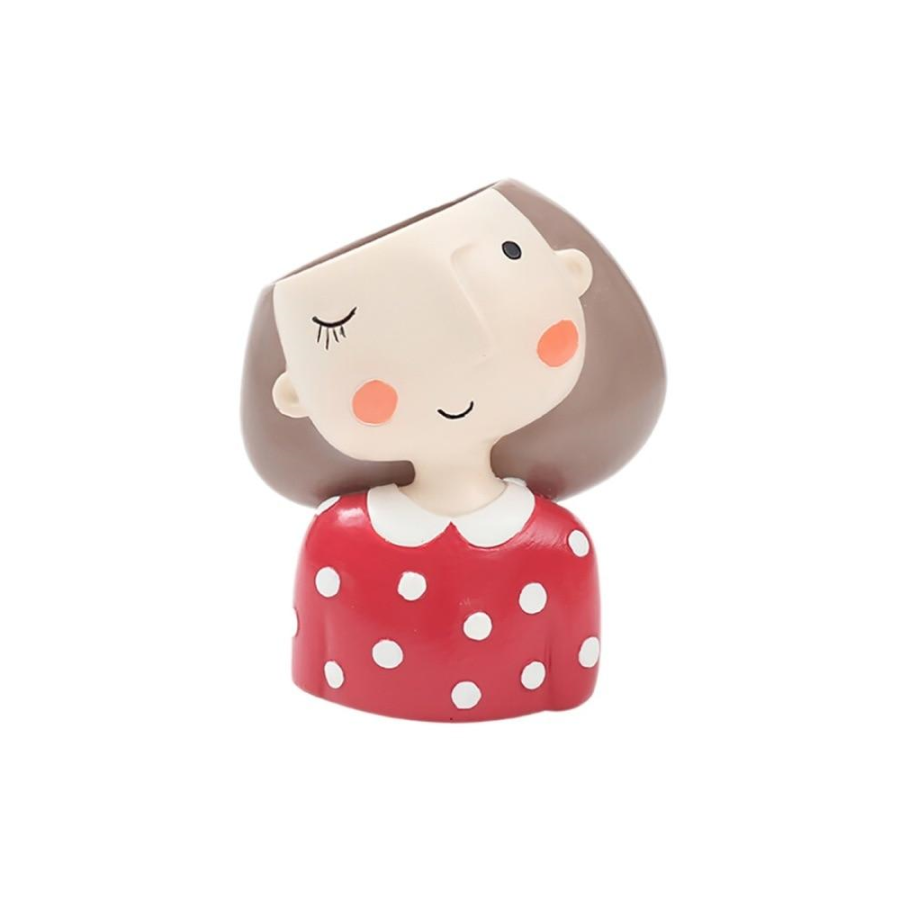 Terra Powders Plant Lady Mini Planter Pot Woman In Red And White Polka Dot Shirt